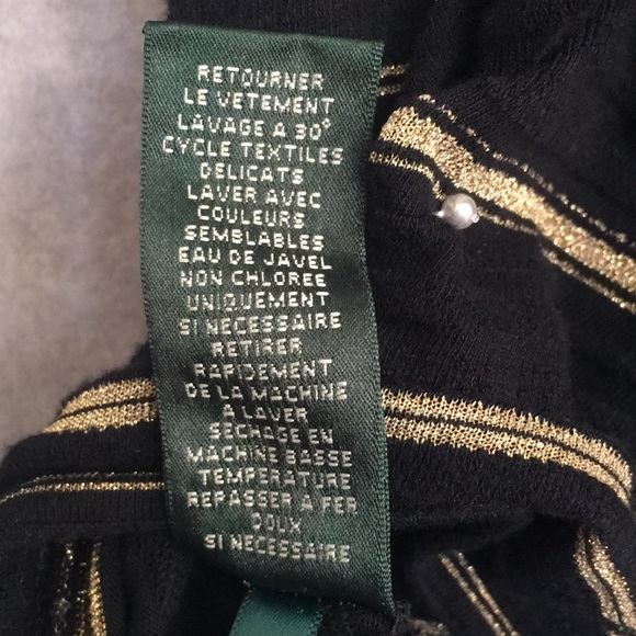 Lauren Cotton Blend Gold Metallic Threads 3/4 Sleeve Boat Neck Classic Top 2X - Picture 5 of 8